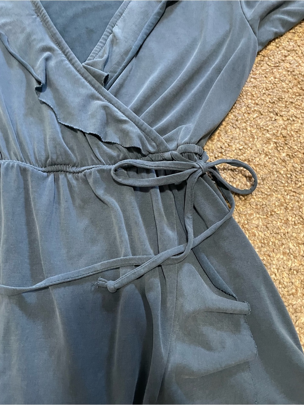 Alya blueish grey Wrap Dress with Ruffle Trim - Picture 3 of 6